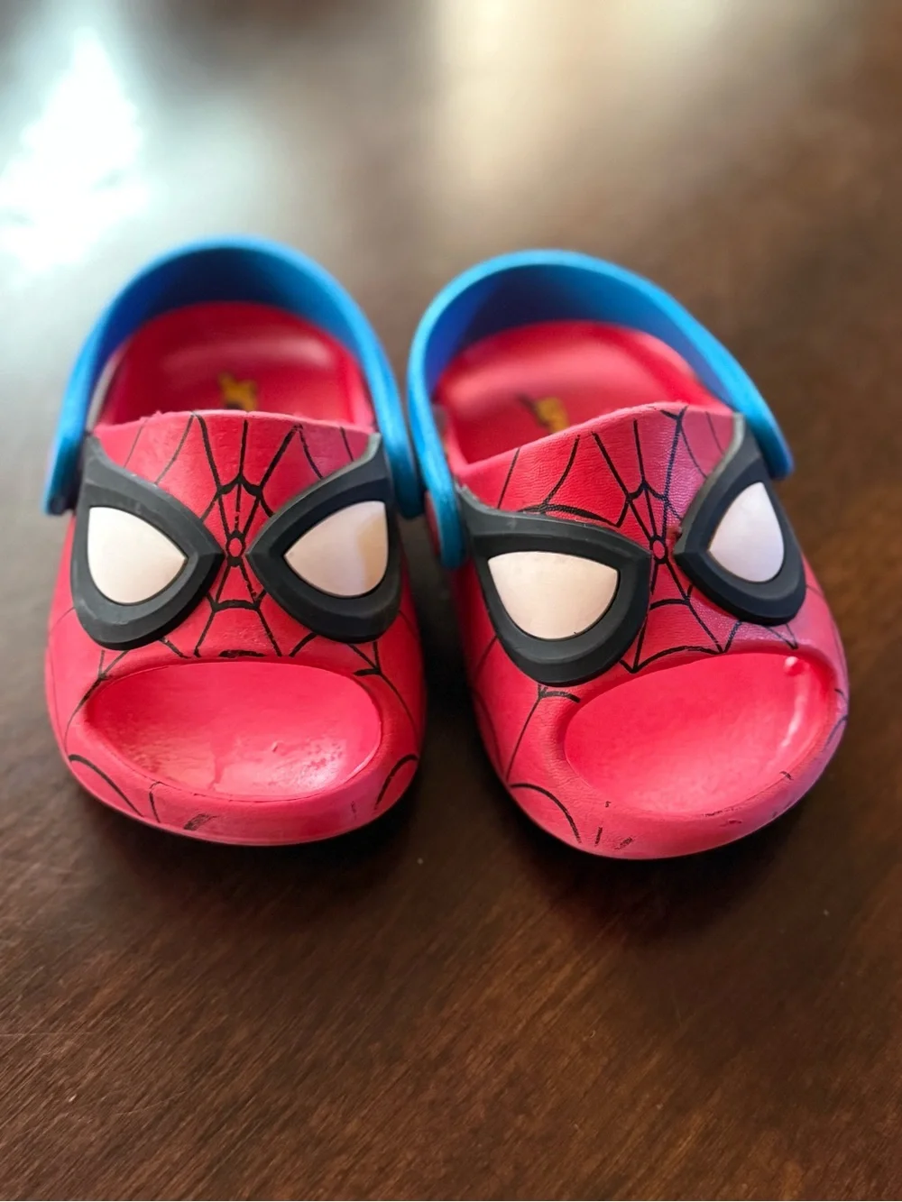 Spiderman Kids Red and Blue Slip-On Sandals with Web Graphic